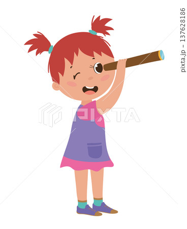 Girl Looking Through Spyglass Girl Looking Through Spyglass 137628186