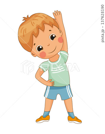 Boy Doing Morning Exercises Boy Doing Morning Exercises 137628190