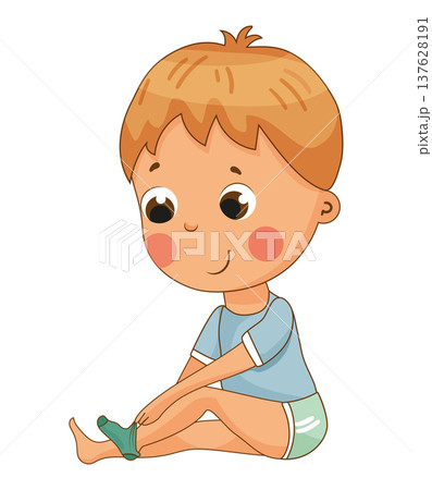 Boy Putting on Socks Boy Putting on Socks 137628191