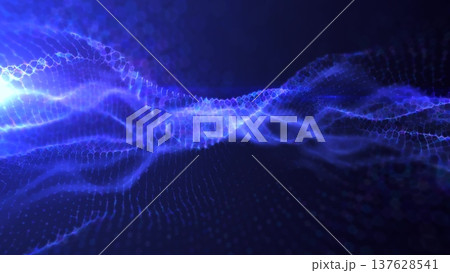 Abstract blue wave light pattern resembling a digital or organic 137628541