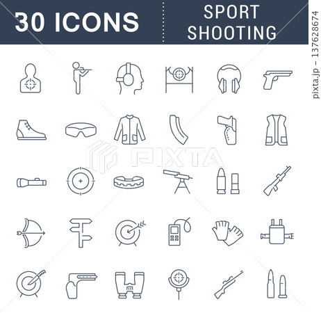 Set Vector Line Icons of Sport Shooting. Set Vector Line Icons of Sport Shooting. 137628674