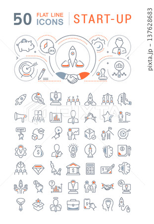Set Vector Line Icons of Startup 137628683