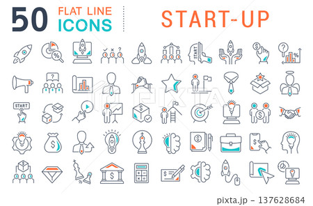 Set Vector Line Icons of Startup 137628684