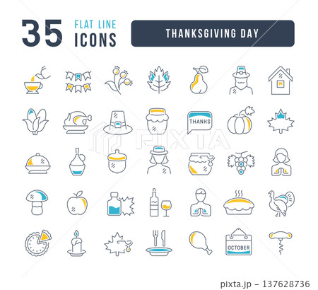 Set of linear icons of Thanksgiving Day Set of linear icons of Thanksgiving Day 137628736