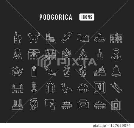 Set of linear icons of Podgorica Set of linear icons of Podgorica 137629074
