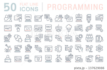 Set Vector Line Icons of Programming Set Vector Line Icons of Programming 137629086