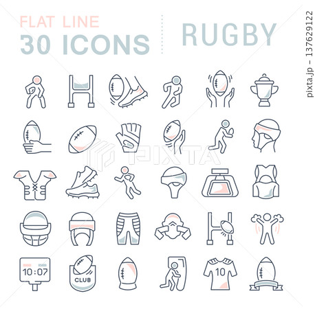 Set Vector Line Icons of Rugby. 137629122