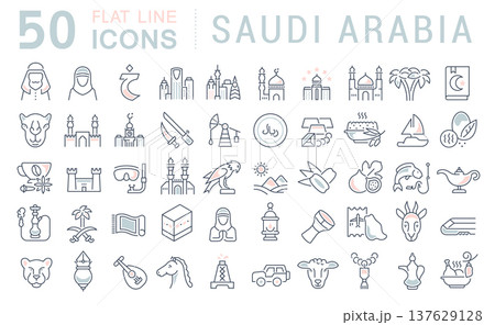 Set Vector Line Icons of Saudi Arabia. Set Vector Line Icons of Saudi Arabia. 137629128