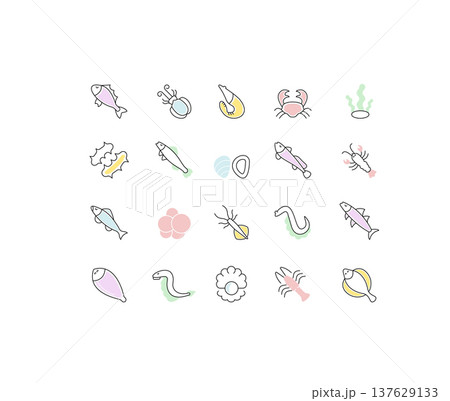Set Vector Line Icons of Seafood 137629133