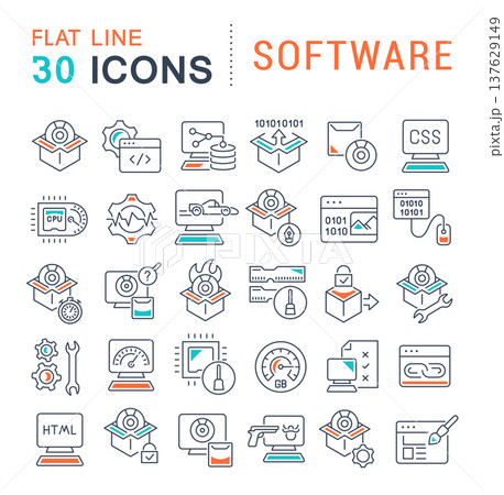 Set Vector Line Icons of Software Set Vector Line Icons of Software 137629149