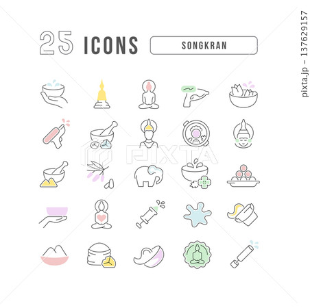 Vector Line Icons of Songkran 137629157