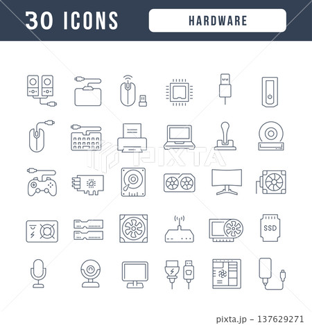 Set of linear icons of Hardware 137629271