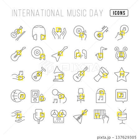 Vector Line Icons of International Music Day Vector Line Icons of International Music Day 137629305