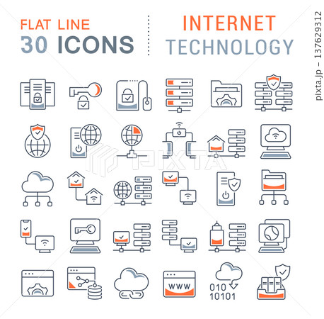Set Vector Line Icons of Internet Technology Set Vector Line Icons of Internet Technology 137629312