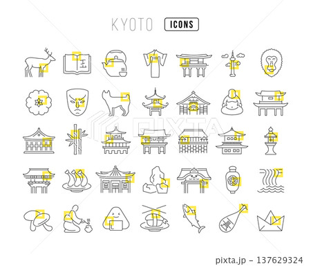 Set of linear icons of Kyoto Set of linear icons of Kyoto 137629324