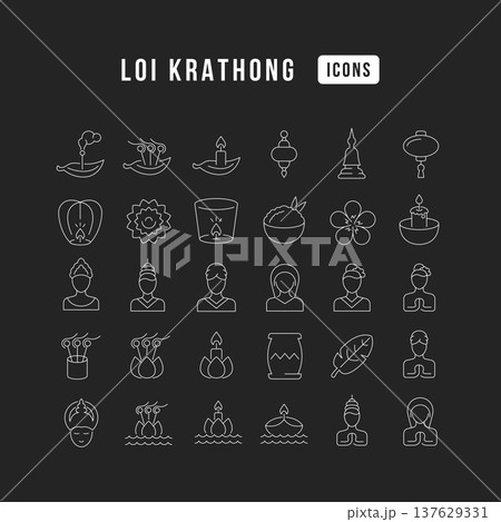 Vector Line Icons of Loi Krathong 137629331