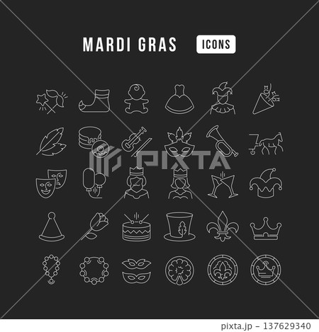 Set of linear icons of Mardi Gras Set of linear icons of Mardi Gras 137629340