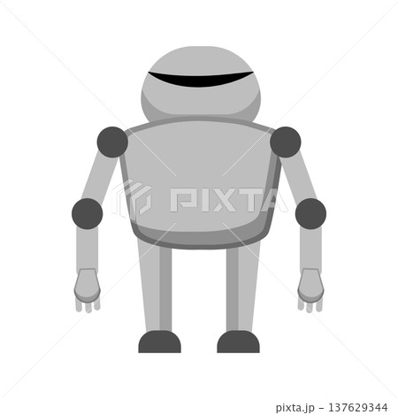 Flat vector illustration of a simple gray robot with minimal design. Futuristic cartoon robot isolated on a white background. Flat vector illustration of a simple gray robot with minimal design. Futuristic cartoon robot isolated on a white background. 137629344