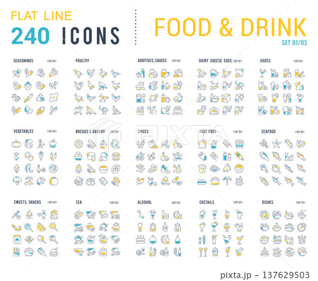 Collection Linear Icons of Food and Drinks 137629503