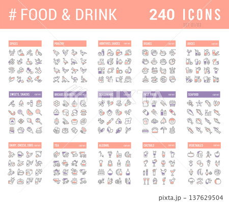 Collection Linear Icons of Food and Drinks. 137629504