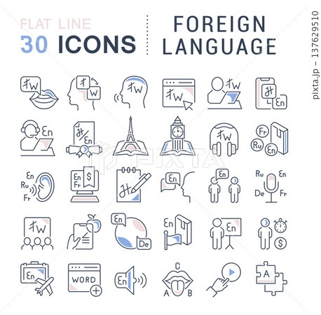 Set Vector Line Icons of Foreign Language. Set Vector Line Icons of Foreign Language. 137629510