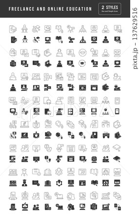 Set of simple icons of Freelance and Online Education Set of simple icons of Freelance and Online Education 137629516