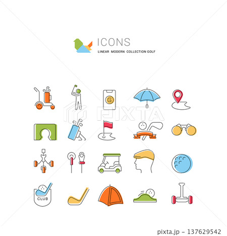 Set Vector Line Icons of Golf. Set Vector Line Icons of Golf. 137629542