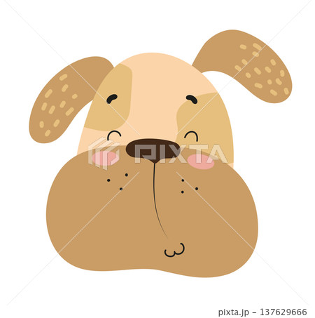 Flat vector illustration of a cute dog face with floppy ears. Cartoon pet animal isolated on a white background. 137629666