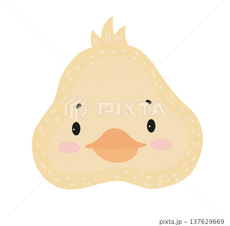Flat vector illustration of a cute duckling face. Cartoon farm bird isolated on a white background. 137629669