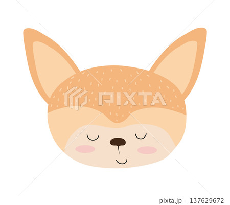 Cute cartoon fennec fox face with large ears. Flat vector illustration of a desert animal character isolated on white background for children prints, stickers and nursery decor. 137629672