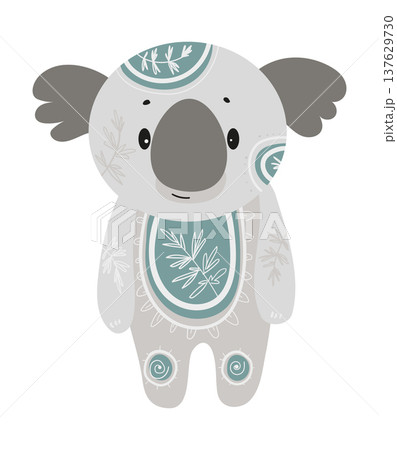 Cute stylized koala with decorative ethnic patterns. Cartoon vector illustration of Australian animal isolated on white background. 137629730