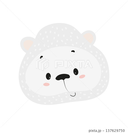 Flat vector illustration of a cute polar bear face. Cartoon arctic animal character isolated on a white background. 137629750