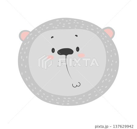 Flat vector illustration of a cute bear face. Cartoon forest animal isolated on a white background. 137629942