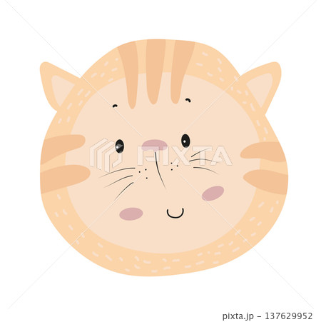 Cute cartoon cat face. Flat vector illustration of a domestic pet character isolated on white background for children prints, stickers, nursery decor and design. Cute cartoon cat face. Flat vector illustration of a domestic pet character isolated on white background for children prints, stickers, nursery decor and design. 137629952