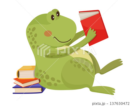 Green Frog Reading Book and Relaxing Green Frog Reading Book and Relaxing 137630472