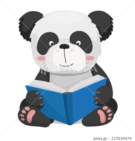 Panda Reading a Big Blue Book 137630474