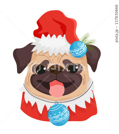 Pug with Christmas Ornaments 137630666