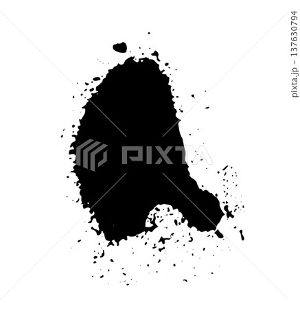 Black ink splatter with scattered drops and spray effect resembling aerosol paint. Grunge style vector illustration of liquid splash isolated on white background. 137630794