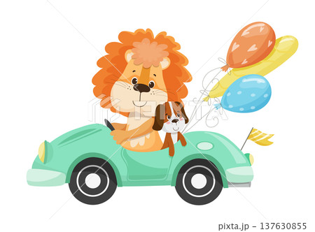 Lion Driving Toy Red Car 137630855