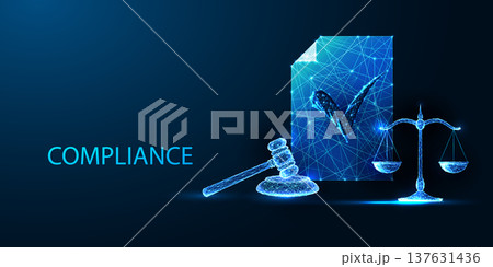 Corporate compliance concept with checkmark, scale, and certificate, business law and ethics vector 137631436