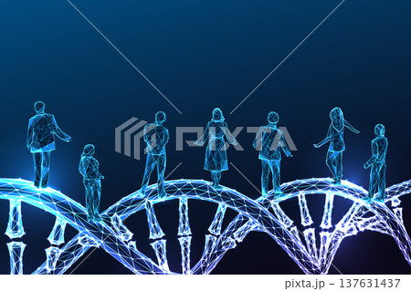People walking on DNA double helix, human evolution concept, genetic research, biotechnology vector People walking on DNA double helix, human evolution concept, genetic research, biotechnology vector 137631437