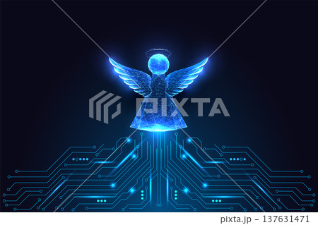 Futuristic digital angel above circuit board, Christmas tech symbol and holiday spirituality vector 137631471