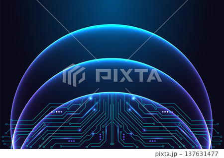 Glowing cyber dome shielding digital circuit board, AI protection and tech security system vector Glowing cyber dome shielding digital circuit board, AI protection and tech security system vector 137631477
