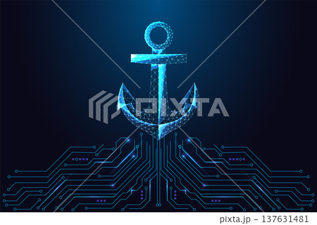 Digital Anchor over circuit board. AI Stability, Security, Reliability Concept Vector Illustration Digital Anchor over circuit board. AI Stability, Security, Reliability Concept Vector Illustration 137631481