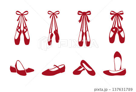 Red Ballet Pointe Shoes Collection, Ballet Shoes with Ribbon Laces Clipart, Ballet Shoes with Ribbon Laces Vector Illustration, Ballet Shoes Clipart, Ballet Shoes Vector Set. Red Ballet Pointe Shoes Collection, Ballet Shoes with Ribbon Laces Clipart, Ballet Shoes with Ribbon Laces Vector Illustration, Ballet Shoes Clipart, Ballet Shoes Vector Set. 137631789