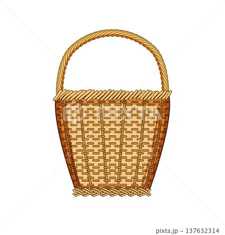 Wicker basket cartoon illustration with handle 137632314
