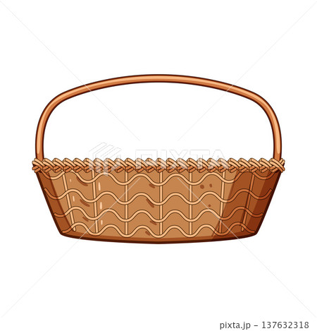 Wicker basket with handle cartoon graphic illustration 137632318