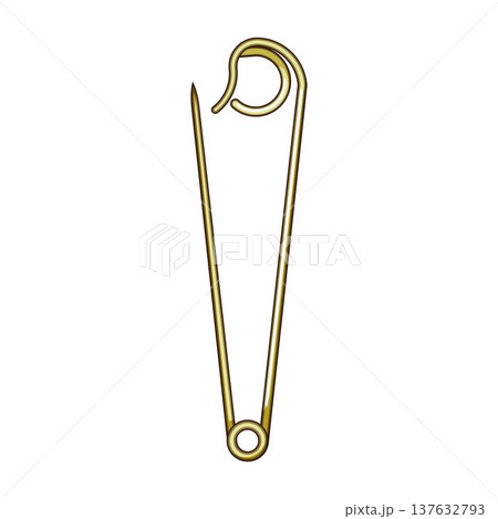 Golden metal safety pin object on white background Golden metal safety pin object on white background 137632793