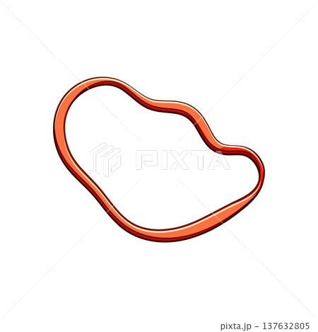 Stretched orange rubber band forming irregular loop Stretched orange rubber band forming irregular loop 137632805