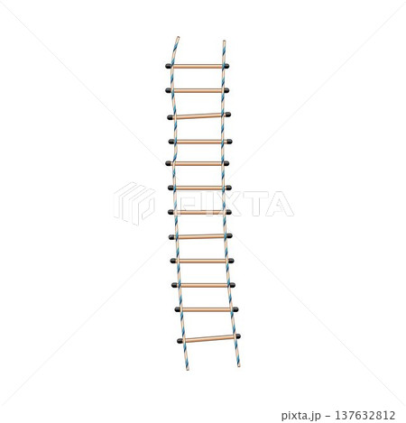 Rope ladder hanging vertically exploring concepts of progress and challenge Rope ladder hanging vertically exploring concepts of progress and challenge 137632812